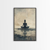 Meditative Silhouette Canvas Print with Wabi Sabi Art, Minimalist Zen Wall Art, Neutral Sage Green Decor, Yoga Art for Relaxation