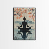 Cherry Blossom Canvas Print Featuring Zen Silhouette, Oriental Inspired Wabi Sabi Art, Minimalist Yoga Wall Art for Tranquility