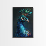 Vibrant Peacock Portrait Framed Canvas Print | Bold Peacock Wall Art | Tropical Bird Painting | Exotic Animal Art | Gift Idea
