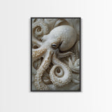 Octopus Art Framed Canvas Print with Intricate Nautical Decor and Ocean-Inspired Details, Rustic Coastal Wall Art Perfect Gift Idea