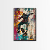 Urban Skater Canvas Print with Graffiti Wall Art and Street Style Design, Perfect for Modern Chicano Art Inspired Decor