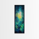 Forest Glow, pine tree art, moody art, landscape painting, above sofa art, gift idea for her, Framed Canvas Print