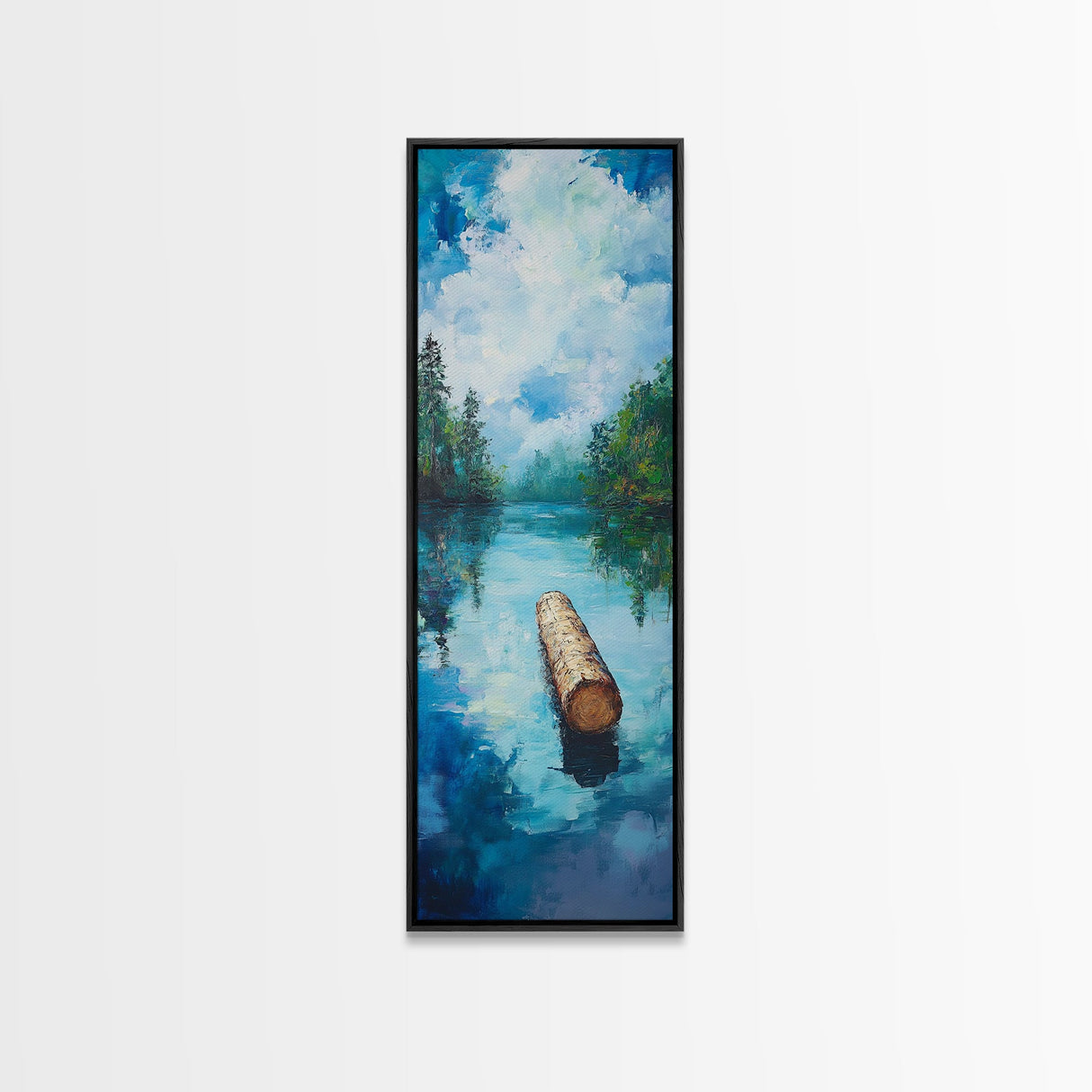 Tranquil Lake, lake Tahoe art, above bed wall art, pine tree art, mountain painting, gift idea for him, Framed Canvas Print