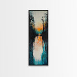 Sunset Reflection, coastal painting, pink orange wall art, lake Tahoe art farmhouse art, Framed Canvas Print, panoramic art