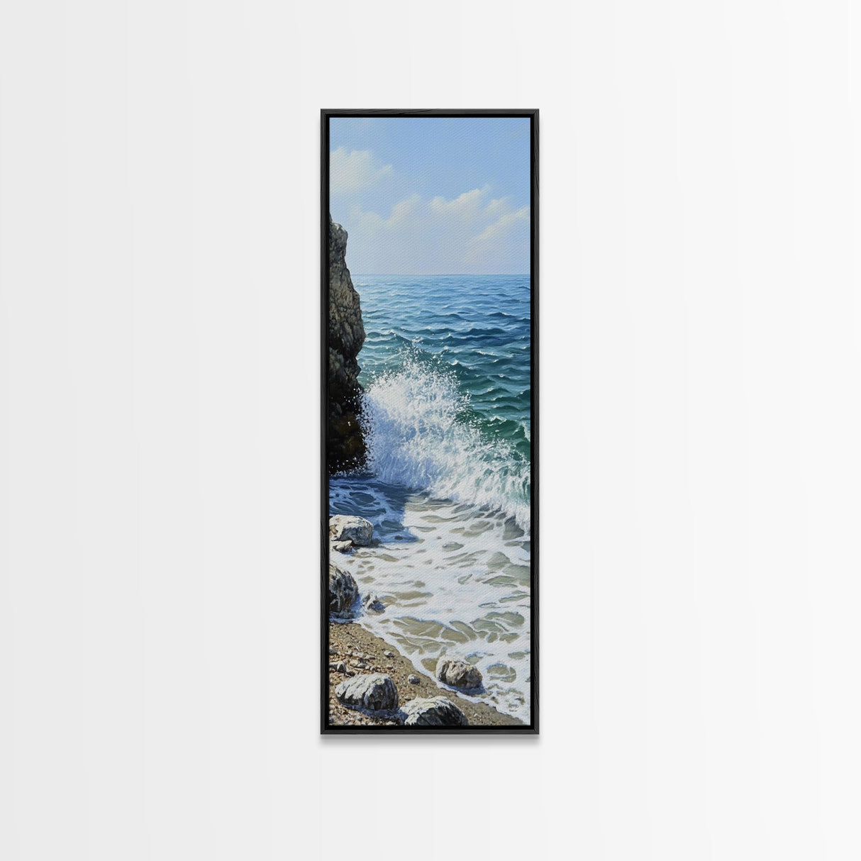 Ocean Waves, rocky beach seascape, coastal painting, nautical decor, landscape painting, extra wide art, Canvas Print