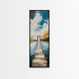 Bridge Over Water, rustic decor, wabi sabi art, boho art, tall skinny art, extra wide art, Framed Canvas Print, farmhouse art