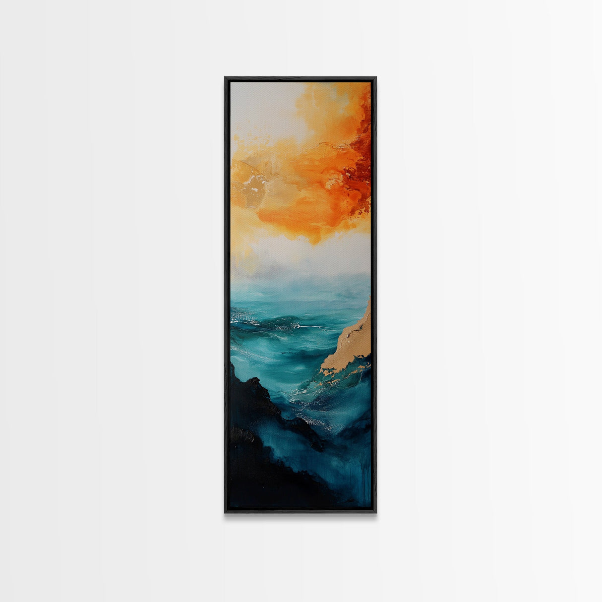 Golden Horizon, painting morro bay, nautical painting, orange abstract art, extra wide art, southwest wall art, Framed Canvas Print