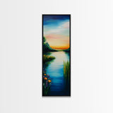 Sunset Lake, Smoky Mountain Art, Moody Art, Panoramic Art, Above Couch Art, Coastal Wall Art, Tall Narrow Art, Canvas Print