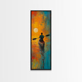 Sunset Kayaker, Coastal Painting, Moody Art, Nautical Decor, Rustic Wall Art, Christmas, Framed Canvas Print, Above Sofa Art