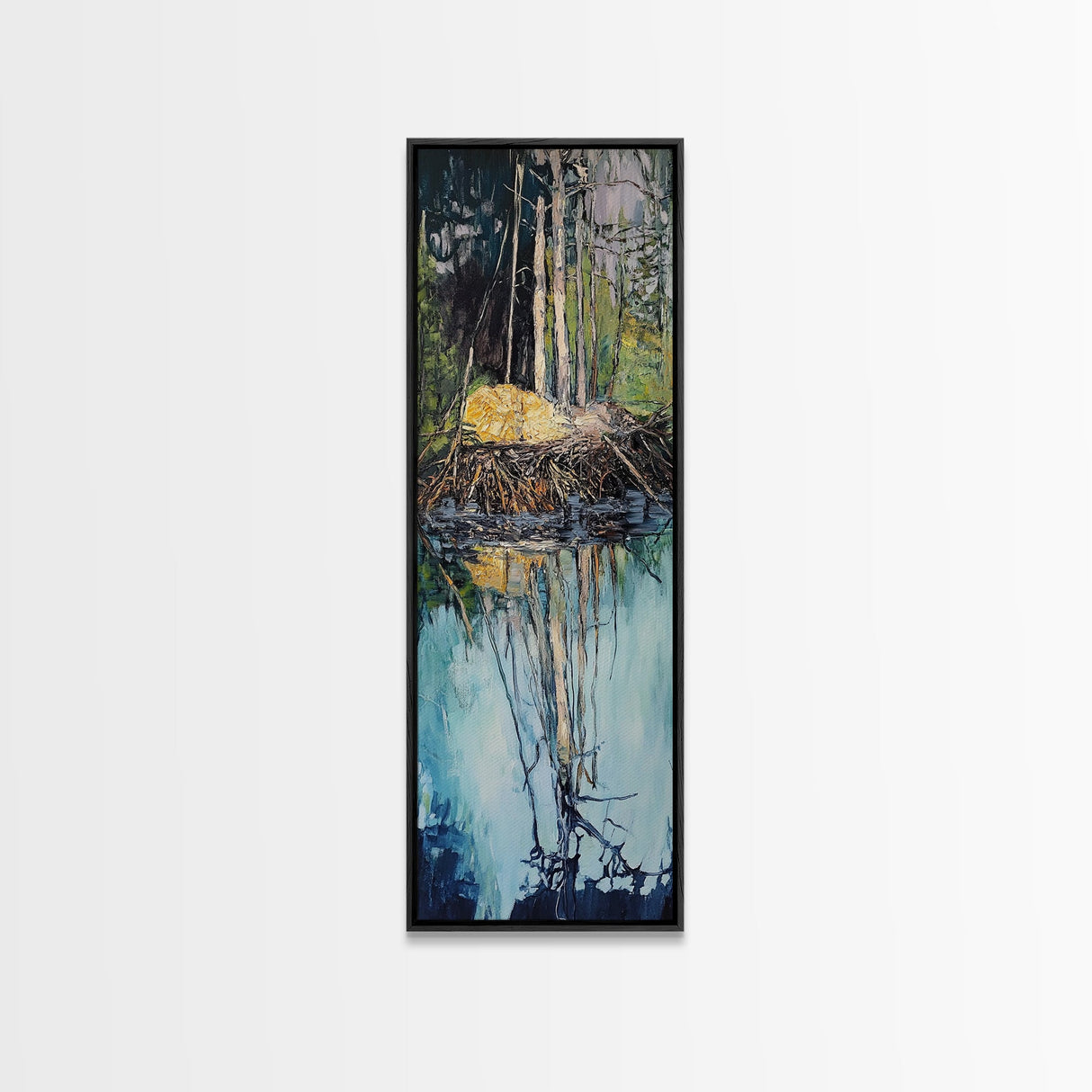 Forest Reflection, Moody Art, Landscape Painting, Pine Tree Art, Wabi Sabi Art, Smoky Mountain Art, Framed Canvas Print, Rustic Wall Art