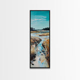 Marshland Stream, coastal landscape art, rustic wall art, farmhouse art, wabi sabi art, extra wide art, Canvas Print