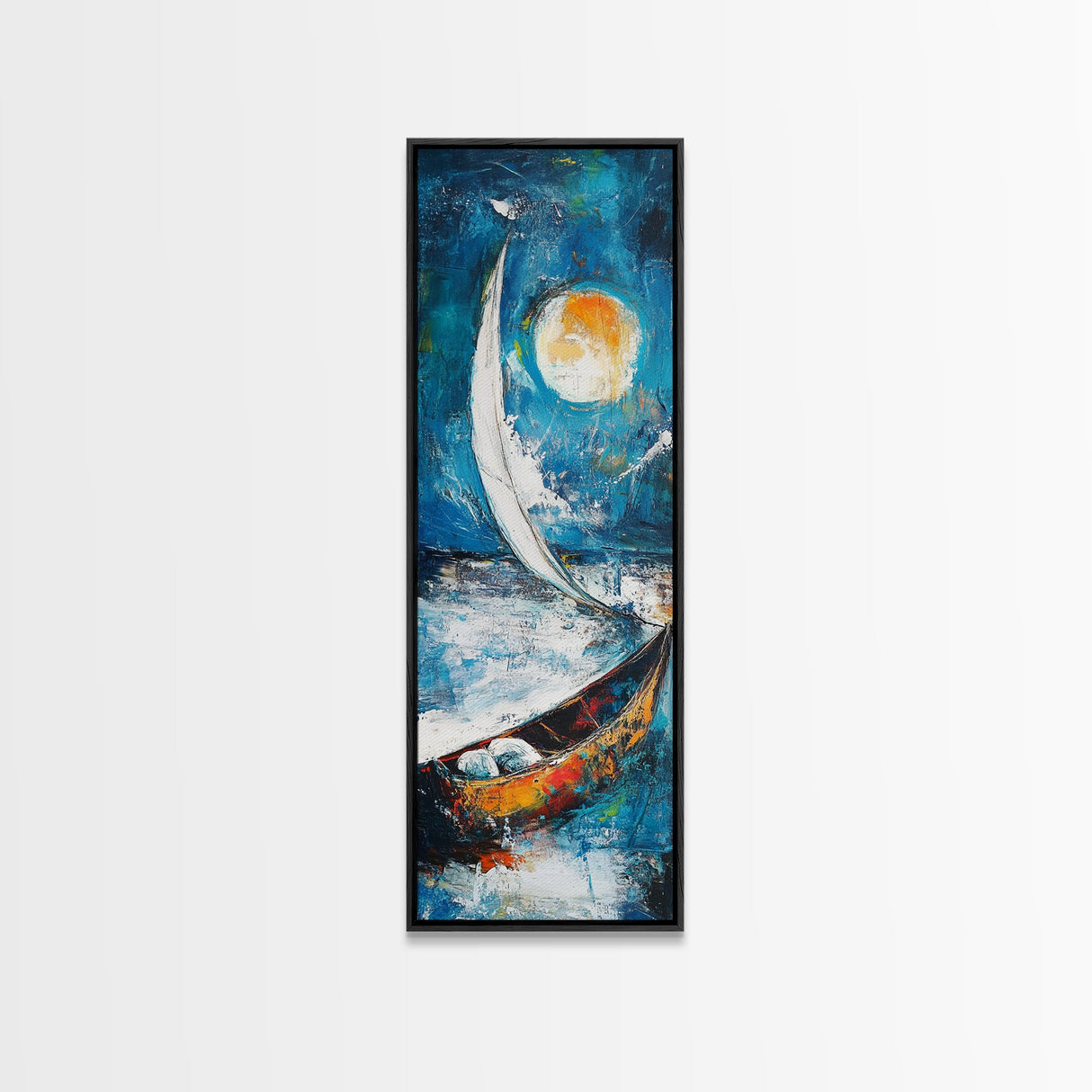 Sailboat, Moonlit Ocean, Nautical Wall Art, Coastal Landscape Art, Seascape Painting, Framed Canvas Print, Above Couch Art