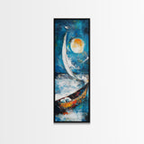 Sailboat, Moonlit Ocean, Nautical Wall Art, Coastal Landscape Art, Seascape Painting, Framed Canvas Print, Above Couch Art