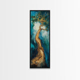 Twisting Tree, oak tree art, nature painting, forest at dusk painting, textured wall art, Framed Canvas Print, vertical wall art