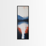 Misty Lake, smoky mountain art, landscape painting, wabi sabi wall art, moody art, blue and green wall art, Framed Canvas Print
