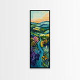 Rolling Hills, Ireland painting, wildflower painting, green wall art, farmhouse decor, Framed Canvas Print, landscape painting