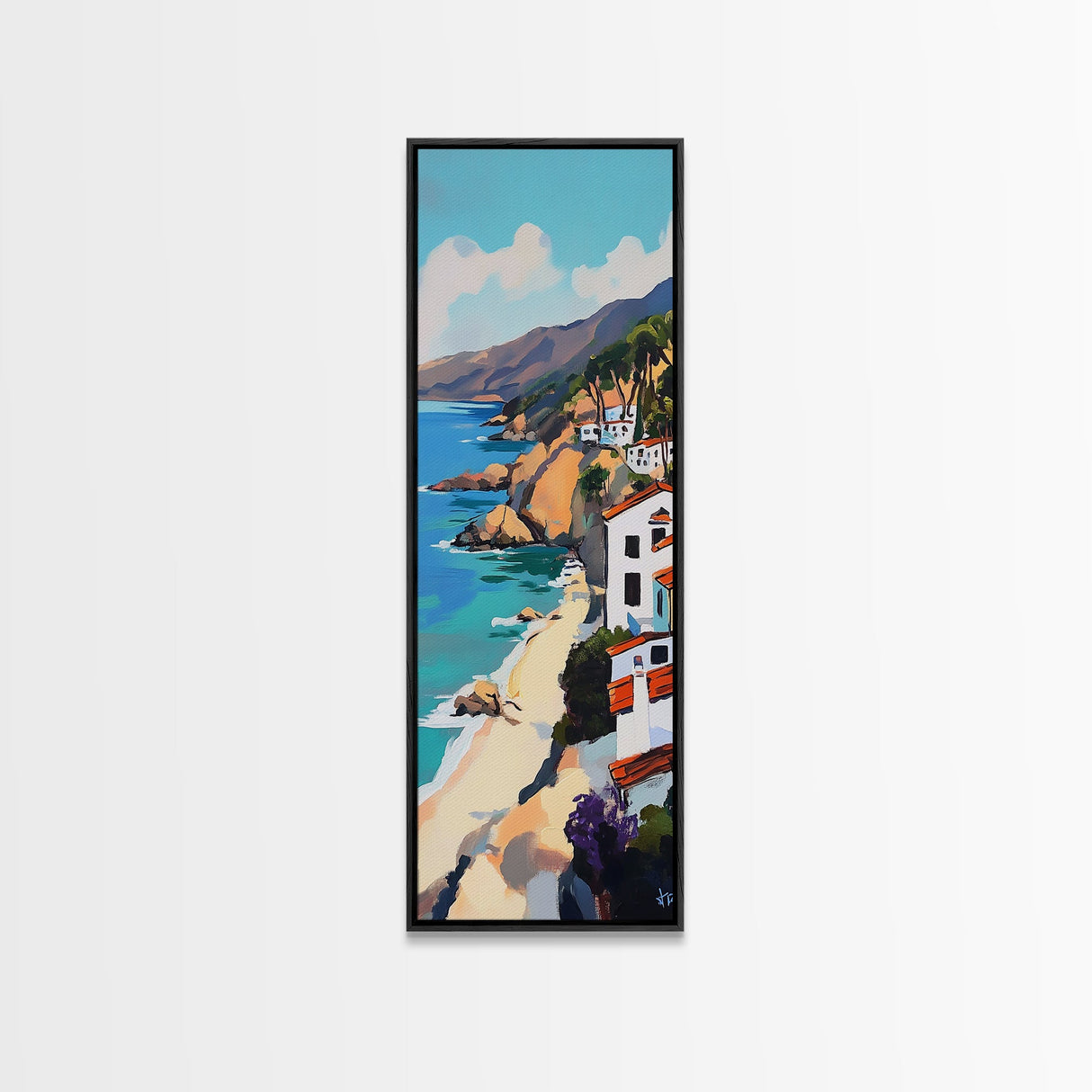 Coastal Retreat, palm tree painting, tropical art, Hawaii art, vacation home decor, Framed Canvas Print, vertical wall art