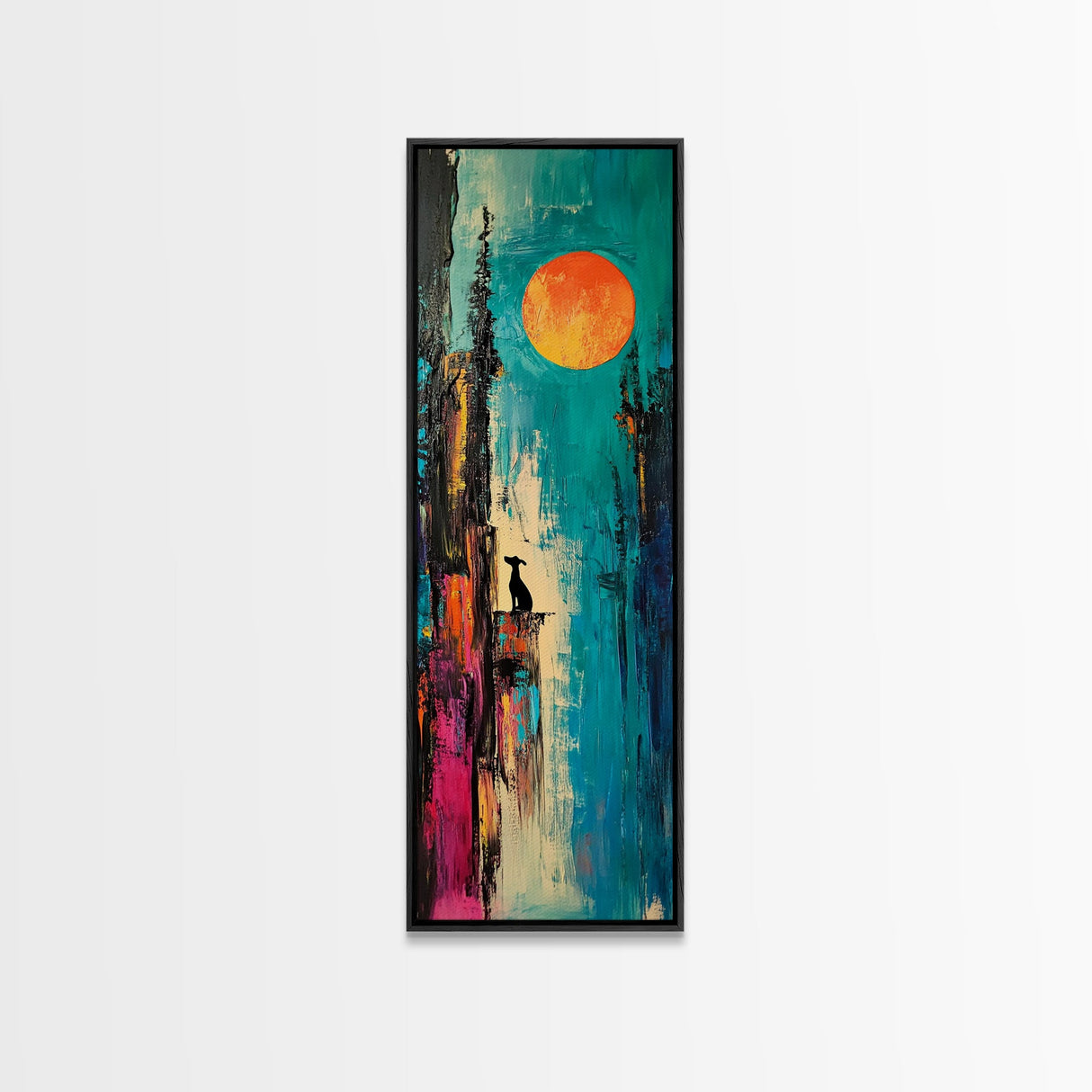 Lone Howl, southwest wall art, desert painting, moon oil painting, silhouette painting, rustic art, teal wall art, Canvas Print