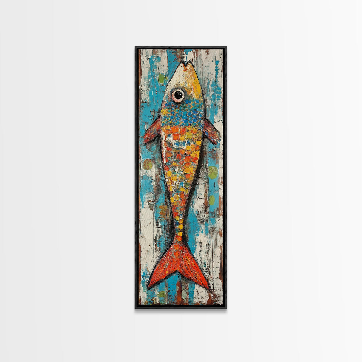 Koi fish painting, colorful fish art, nautical decor, rustic art, coastal cowgirl wall art, tall narrow art, canvas print