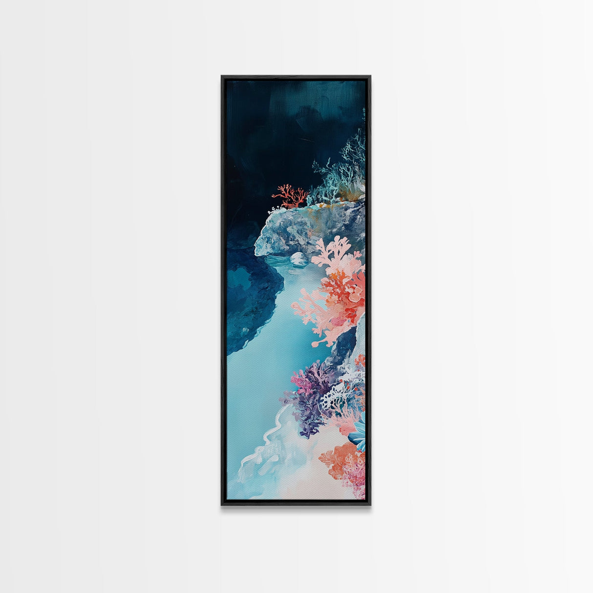 Coral Reef, ocean painting, blue and green wall art, framed canvas print, coastal decor, whimsical art, nautical painting