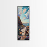 Rocky Coastline, Ocean Waves, Beach Path, Framed Canvas Print, coastal landscape art, farmhouse art, rustic décor