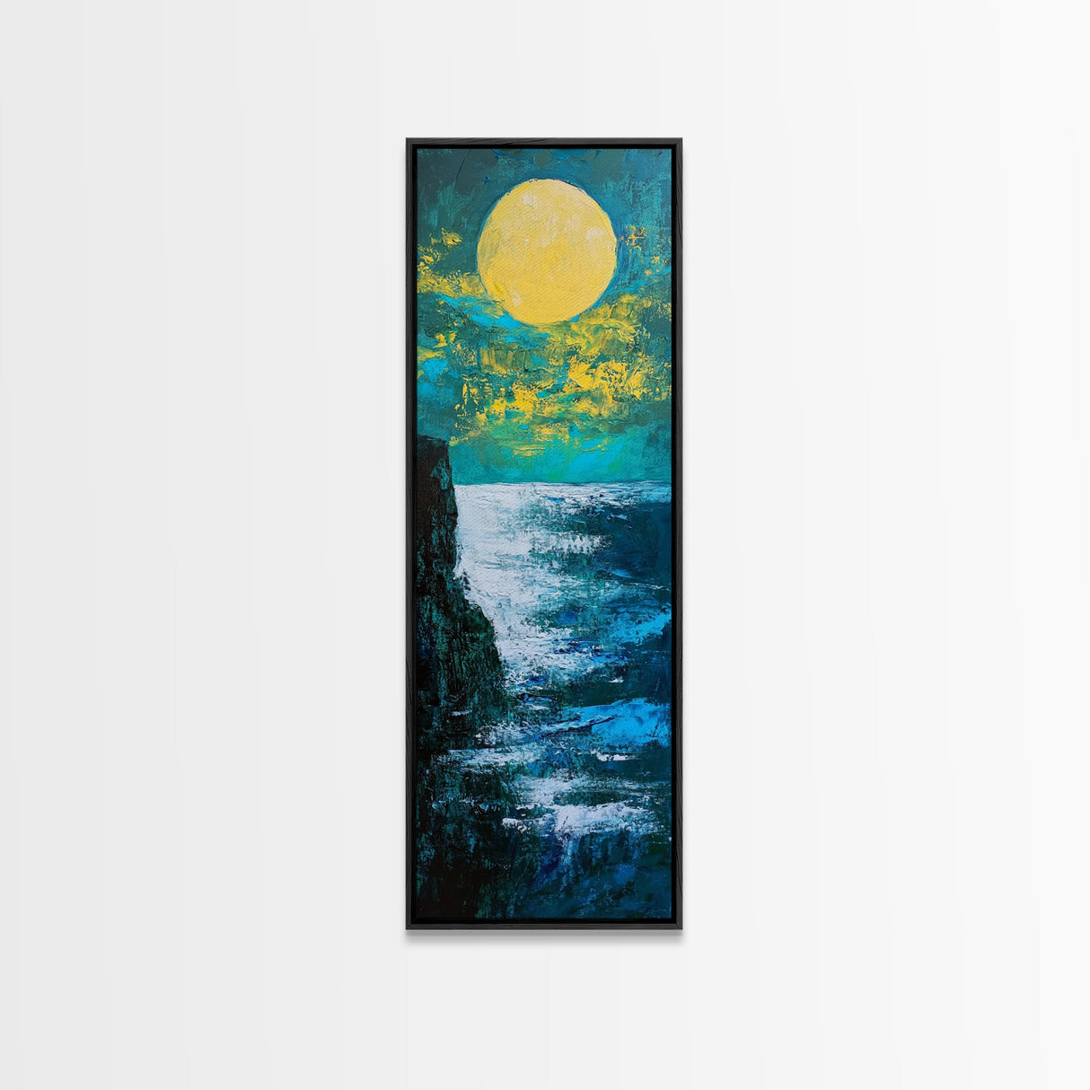 Moon oil painting, seascape painting, nighttime art, mystical wall art, ocean painting, moody art, framed canvas print