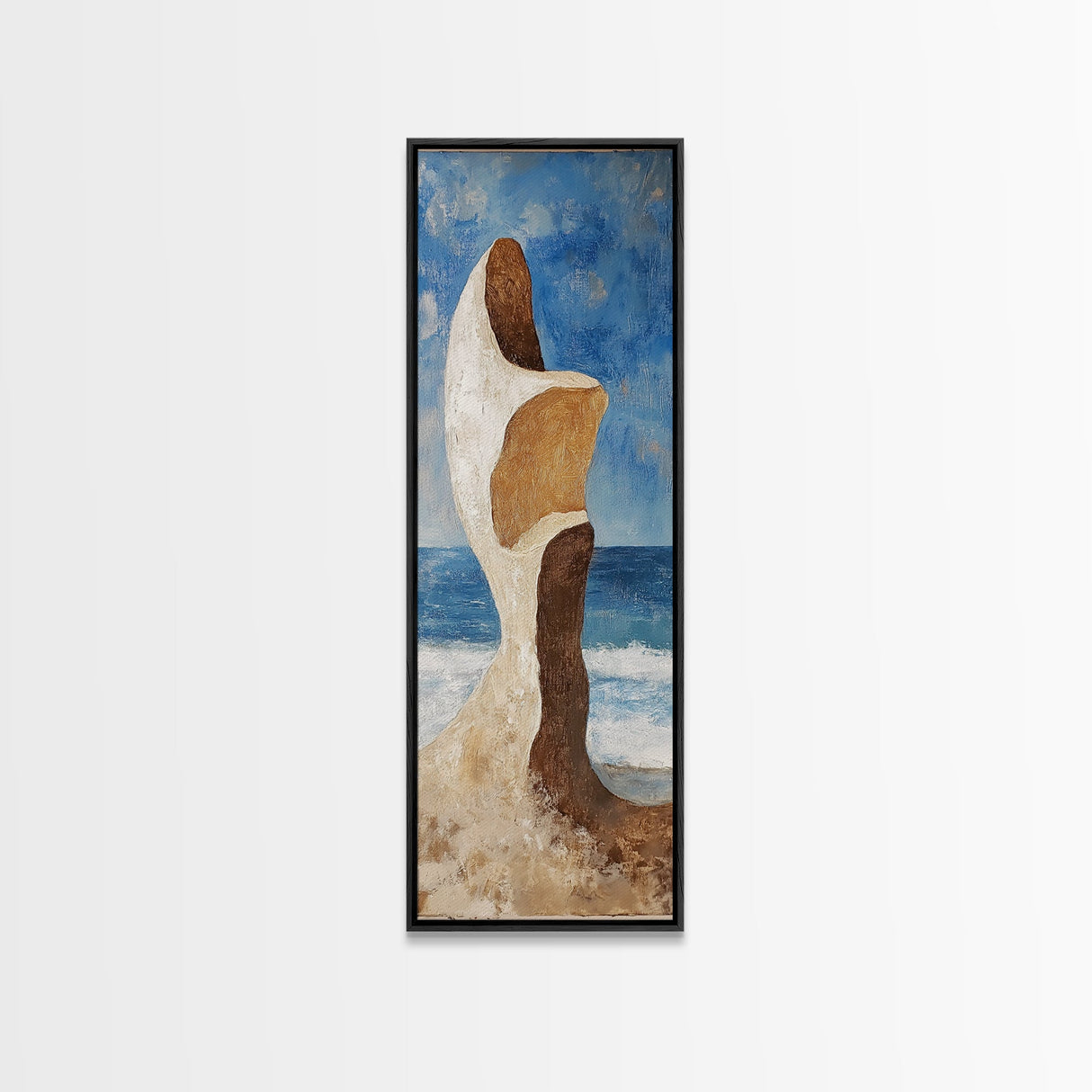 Surreal Beach Rock, coastal decor, wabi sabi art, abstract landscape painting, framed canvas print, above couch art