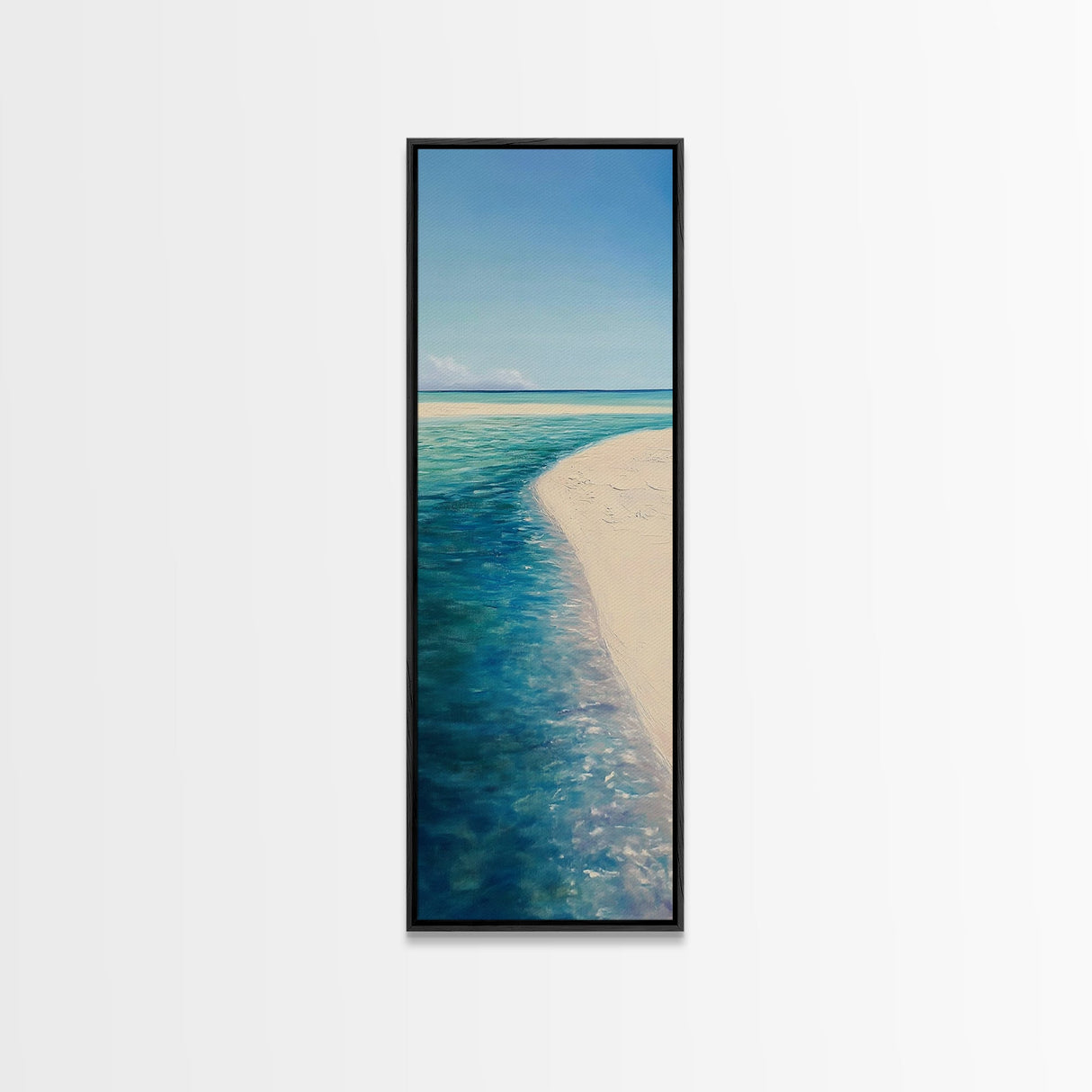 Tropical Shoreline, coastal painting, ocean landscape, blue and green wall art, framed canvas print, nautical decor, seascape art