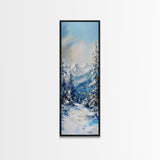 Snowy Mountain Path, winter landscape painting, mountain painting, pine tree art, rustic wall art, framed canvas print
