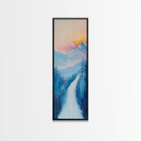 Sunset Over Mountains, pink orange wall art, mountain painting,  framed canvas print, extra wide art