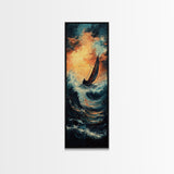 Sailboat in Storm, nautical painting, coastal decor, seascape painting, fisherman painting, framed canvas print, rustic wall art