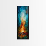 Cozy Campfire, rustic decor, autumn painting, moody art, forest at dusk painting, wabi sabi art, framed canvas print, vertical wall art