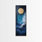 Golden Moon, crashing waves, nautical painting, moody art, coastal wall art, wabi sabi art, framed canvas print, ocean painting