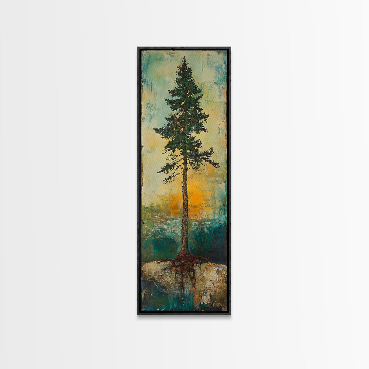 Tall Pine, wabi sabi art, rustic decor, pine tree art, nature inspired, farmhouse art, framed canvas print, above bed art