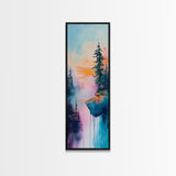 Dreamy Landscape, Pine Tree Art, Mountain Painting, Blue and Green Wall Art, Tall Skinny Art, Framed Canvas Print, Rustic Wall Art