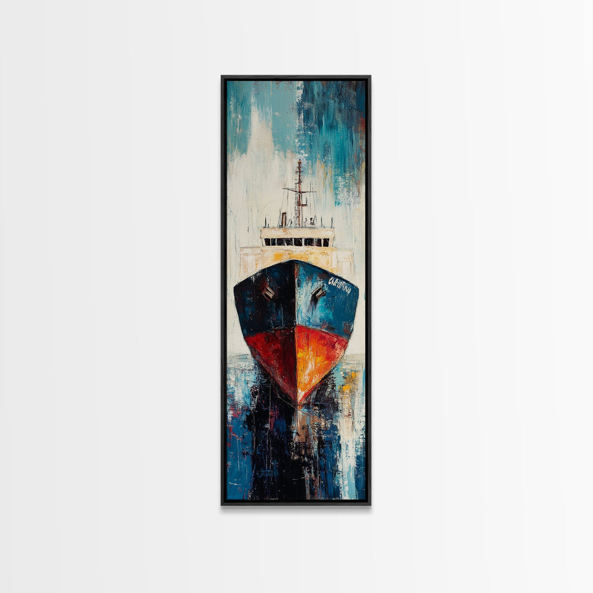 Fishing Boat Docked, nautical painting, maritime wall art, coastal cowgirl wall art, fishing decor, framed canvas print, vertical wall art