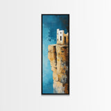 Cliff House Painting, Rustic Art, Coastal Landscape Art, Blue and Green Wall Art, Framed Canvas Print, Nautical Decor, Gift Idea