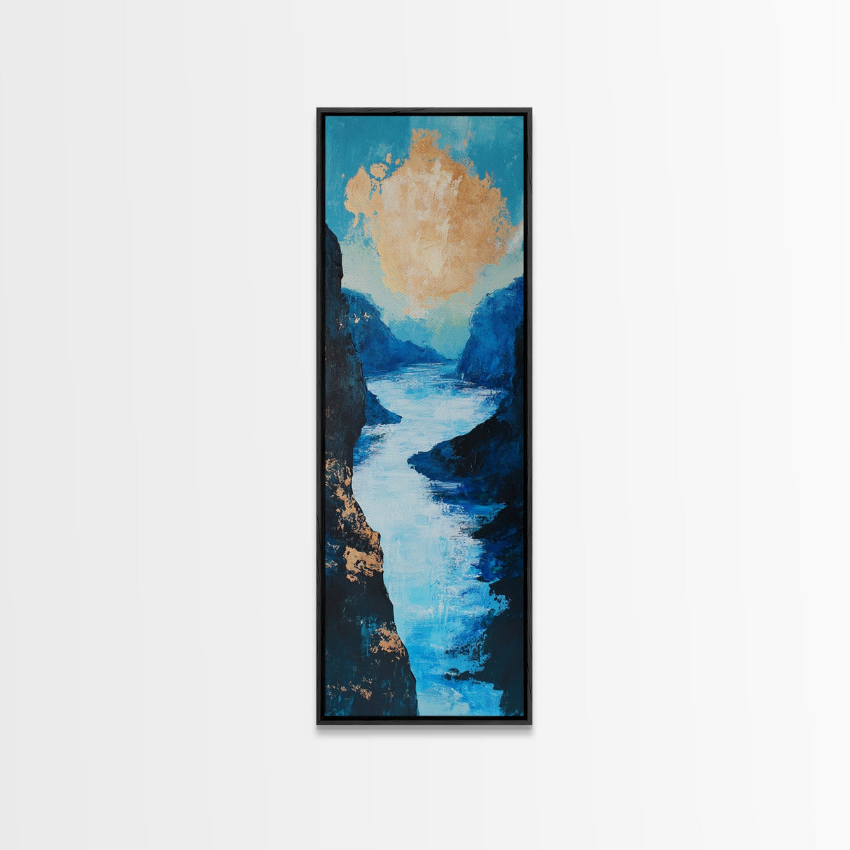 River, Canyon, Canvas Print, blue and green wall art, landscape painting, horizon painting gray white, nature art, above couch art, gift idea