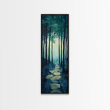 Forest Path, pine tree art, wabi sabi wall art, rustic decor, landscape painting, tall narrow art, green wall art, canvas print