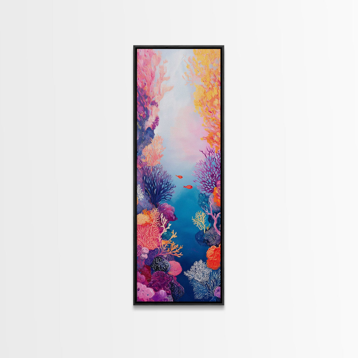 Vibrant Coral, koi fish painting, whimsical art, pink orange wall art, ocean painting, seascape painting, beach house art, canvas print
