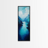 Blue and Green Wall Art, Moody Art, Landscape Painting, Framed Canvas Print, Wabi Sabi Art, Nautical Decor, Extra Wide Art