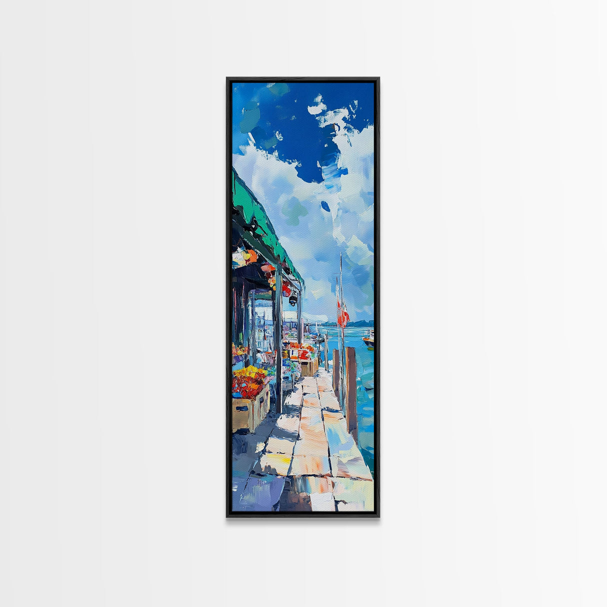 Seaside market, painting morro bay, Nantucket painting, coastal landscape art, nautical decor, framed canvas print, rustic decor