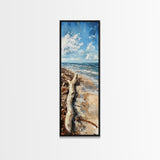 Driftwood beach, coastal landscape art, seascape painting, nautical decor, lake Tahoe art, framed canvas print, rustic wall art