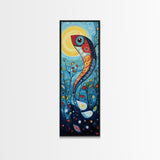 Koi Fish Fantasy, koi fish painting, whimsical art, framed canvas print, vibrant wall art, long narrow wall art,  tall skinny art