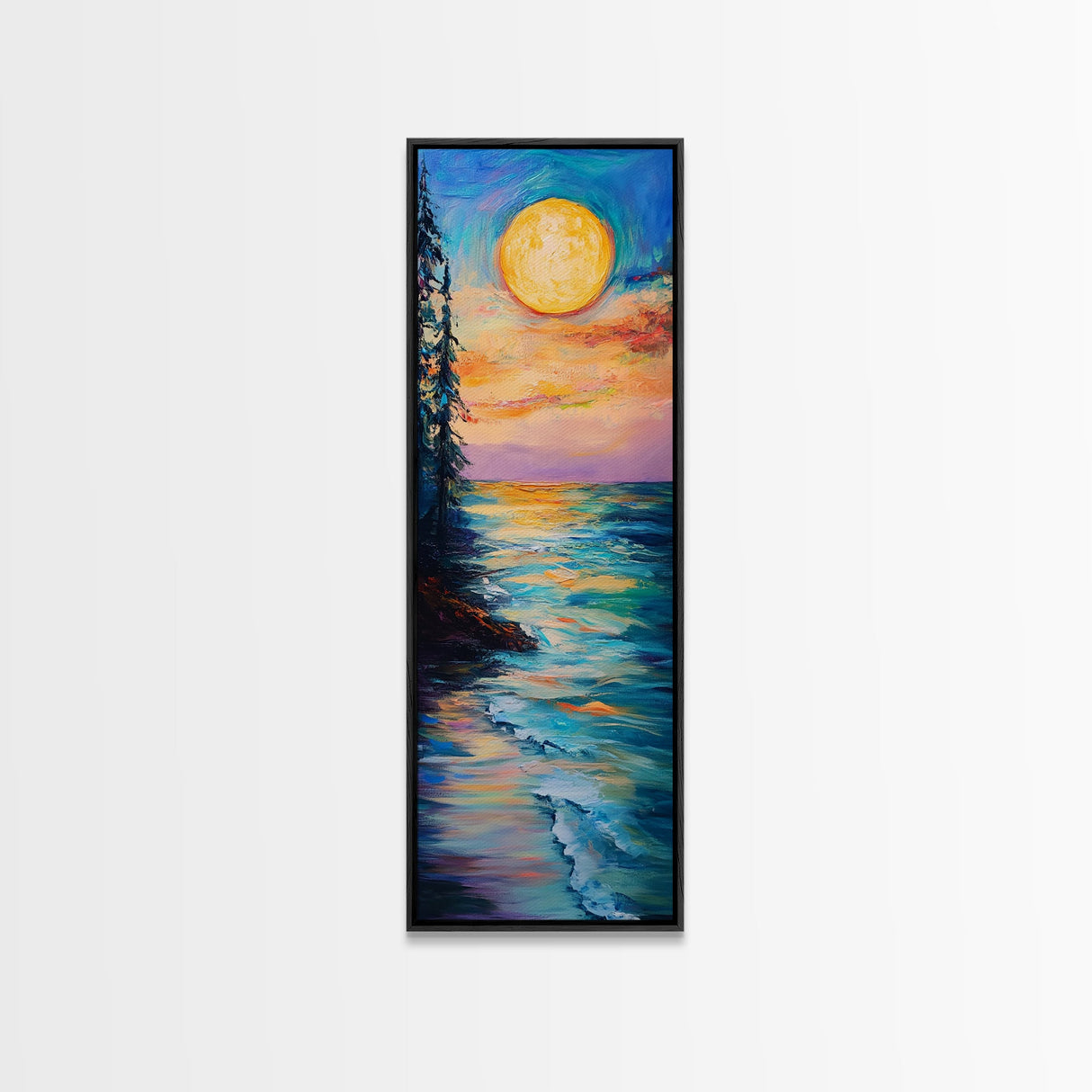 Coastal Sunset, seascape painting, framed canvas print, nautical wall art, coastal decor, extra wide art, surf wall art, above sofa art