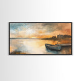 Sunset Reflection, lake painting, rustic decor, nautical painting, seascape painting, extra wide art, Canvas Print, landscape painting