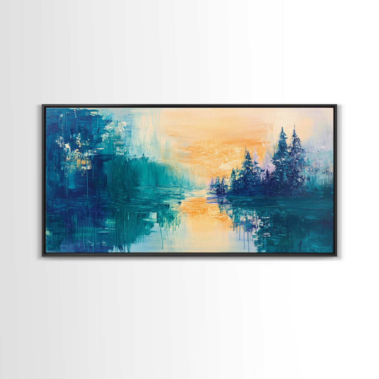Twilight Reflection, mountain painting, sunset painting, extra wide art, horizontal wall art, Canvas Print, rustic wall art