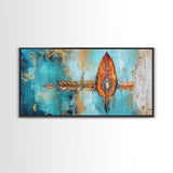 Tribal Arrow, Framed Canvas Print, geometric wall art, teal wall art, sacred geometry wall art, boho art, extra wide art