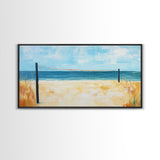 Beach Volleyball, Coastal Wall Art, Nautical Decor, Seascape Painting, Ocean Painting, Framed Canvas Print, Extra Wide Art, Boho Art