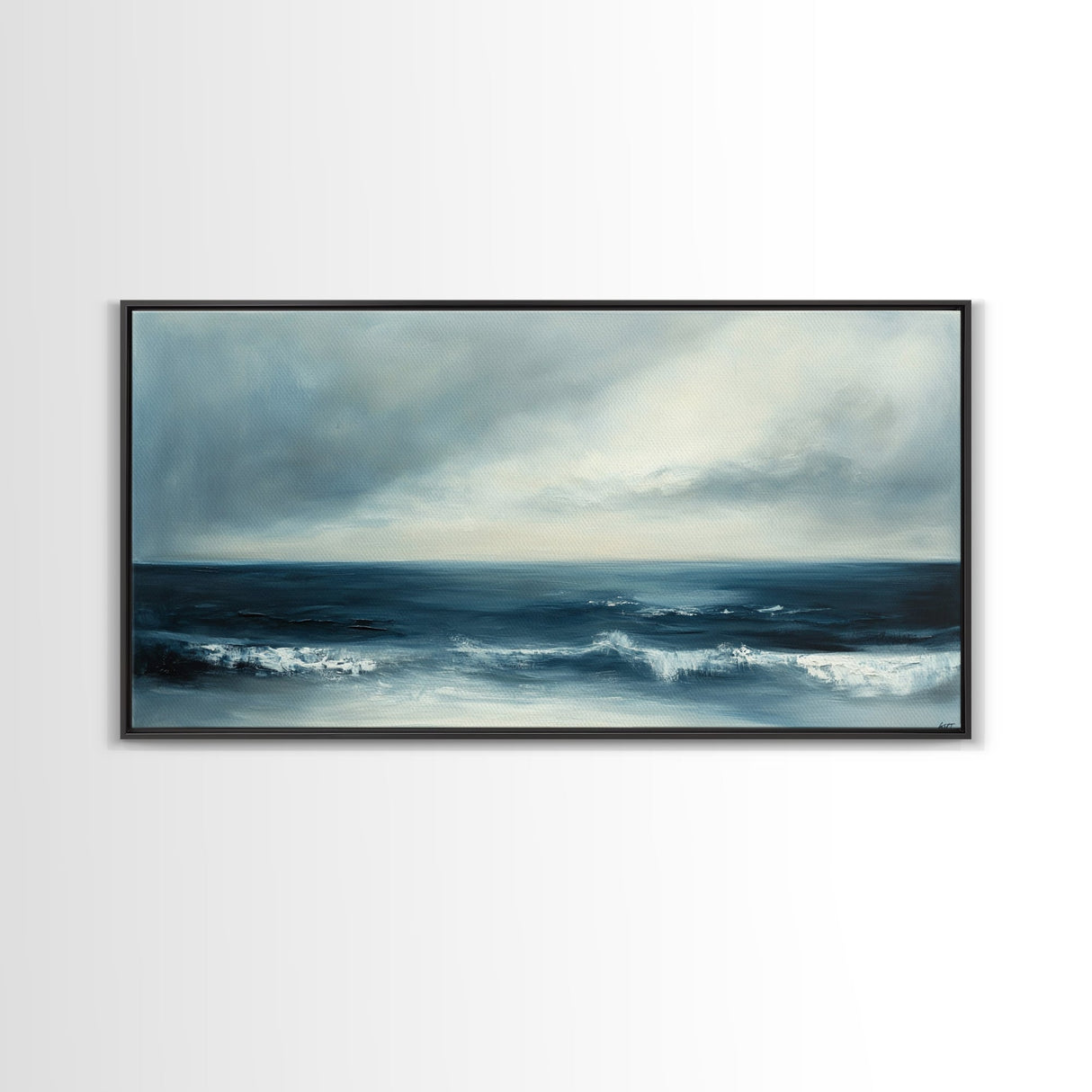 Moody Seascape, Dark Ocean, Panoramic Art, Canvas Print, Nautical Painting, Coastal Landscape Art, Extra Wide Art, Above Sofa Art